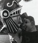 Mascots Sparty and Purdue Pete at a game, 1966
