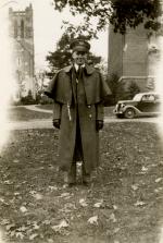 Ture Johnson in uniform infront of Beaumont Tower, circa 1935