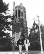 Students in front of Beaumont Tower, 1950