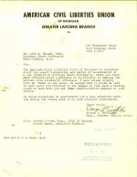 ACLU, Greater Lansing branch letter, 1965