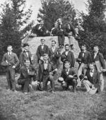 Students pose for a picture by the Rock, circa 1875