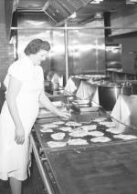Preparing food at the Brody Hall kitchen, 1954