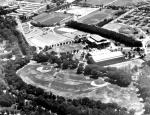 Aerial view of athletic fields, 1955