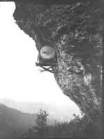 Barrel hanging from a mountain (Frank M. Benton papers), circa 1880s