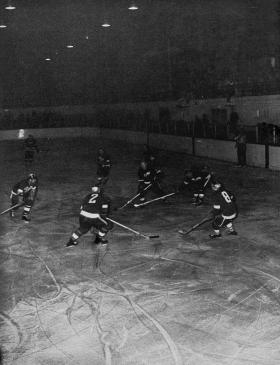 Game against Detroit Red Wings, 1958. Demonstration Hall. title=Game against Detroit Red Wings, 1958. Demonstration Hall.